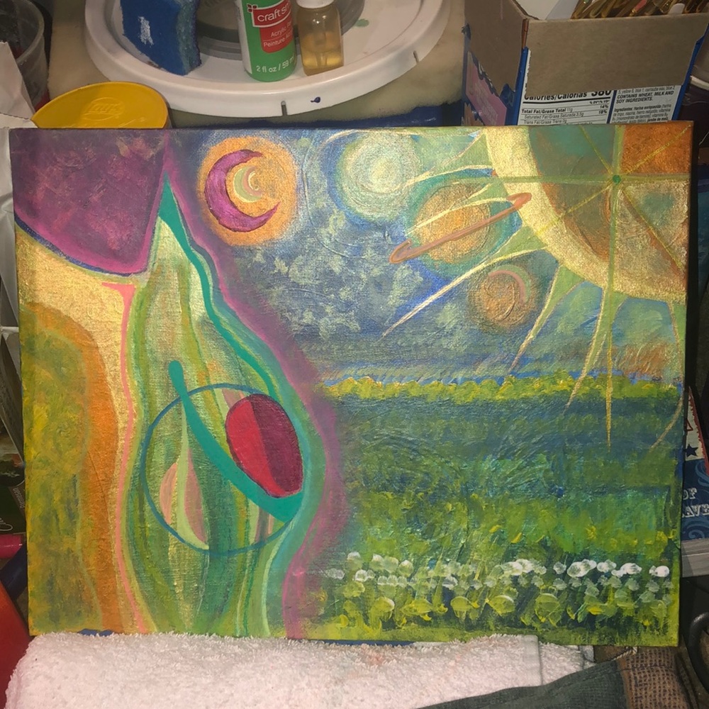 Vintage style original hand-painted acrylic